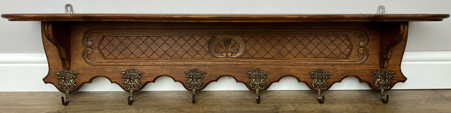 Coat Rack Vintage French Oak Wall Mounted 6 Hooks Carved Rack Hanger LOT 6206