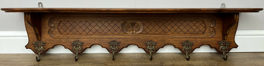 Coat Rack Vintage French Oak Wall Mounted 6 Hooks Carved Rack Hanger LOT 6206