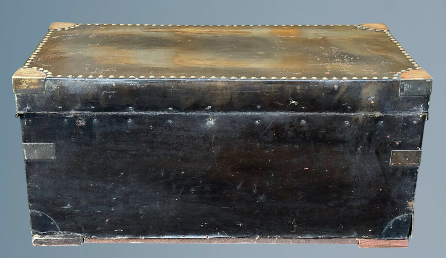 19th Century Leather and Brass Mounted Military Campaign Chest