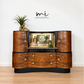Refurbished Art Deco Burr Walnut Cocktail Cabinet Gold & Black Fan Design, Vintage Bar, Drinks Cabinet, sideboard, 1930s Style, statement