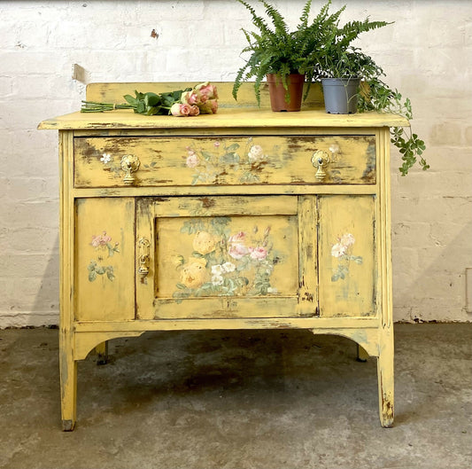 Yellow Buffet Cupboard with Roses