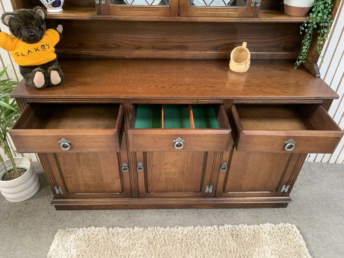 Vintage Old Charm style Oak Large Welsh Dresser Carved Display Cabinet Hutch