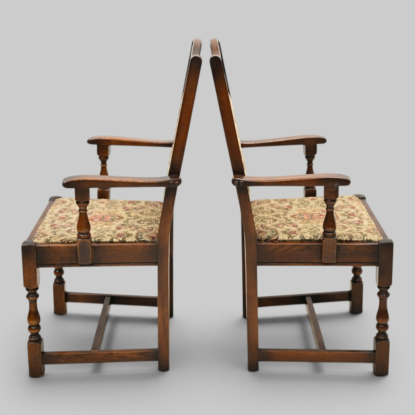 2 Old Charm Dining Chairs Carvers Light Oak Finish Tudor Fabric FREE UK Delivery