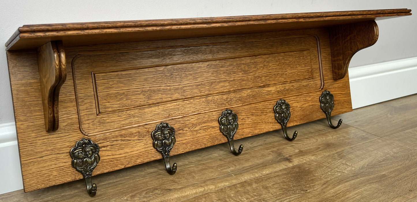 Coat Rack Vintage French Oak Wall Mounted 5 Hooks Carved Rack Hanger LOT 6203