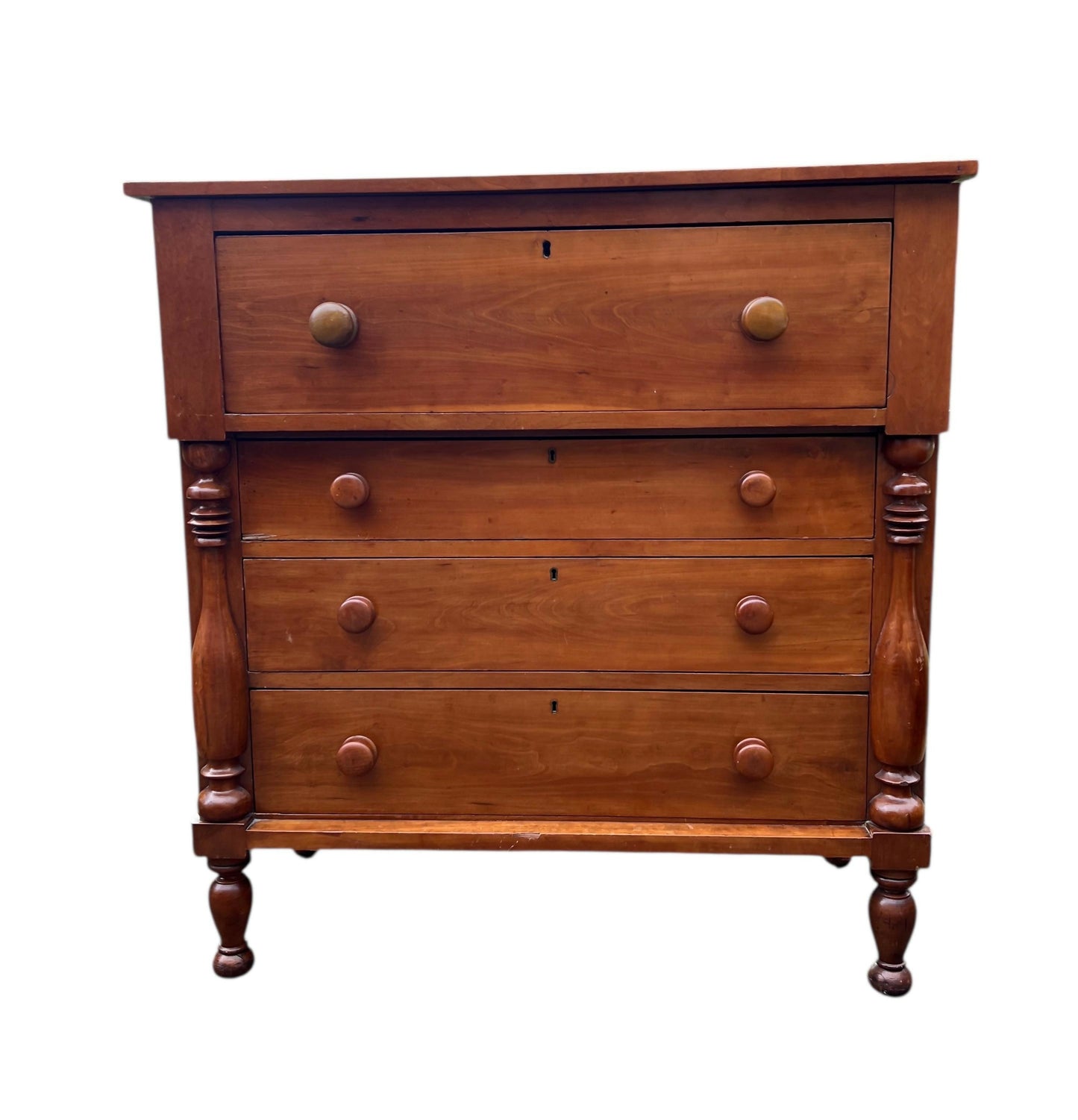 Antique Cherry wood Sheraton Empire large chest of drawers.