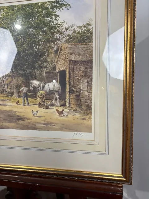 J. L. Chapman Framed Rural Village Print – Horse & Cart Country Scene
