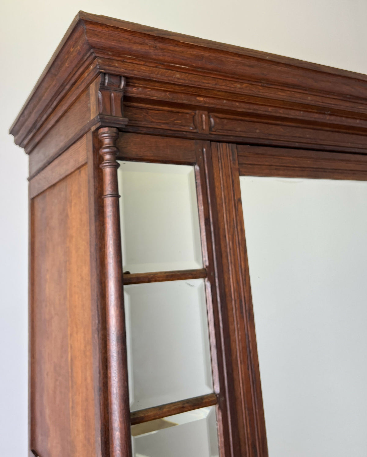 Wardrobe Antique French Style Oak Mirrored Two Drawers Carved Armoire LOT 6541