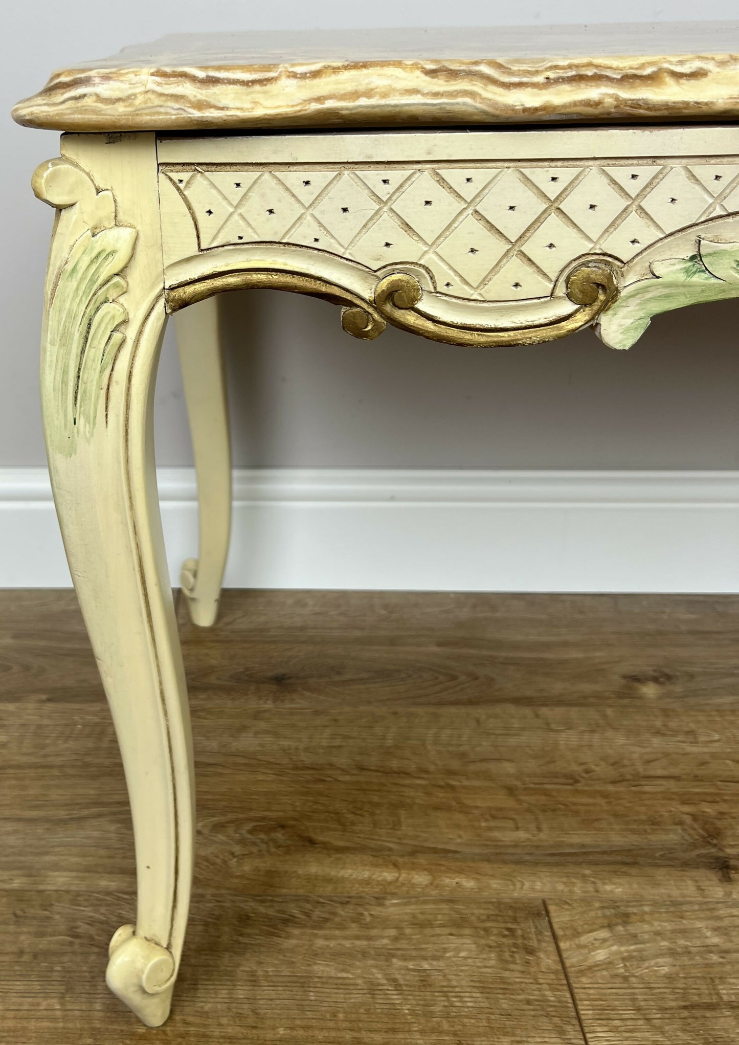 Coffee Table Vintage Shabby Chic Louis XVI Marble Top Carved Table LOT 6278