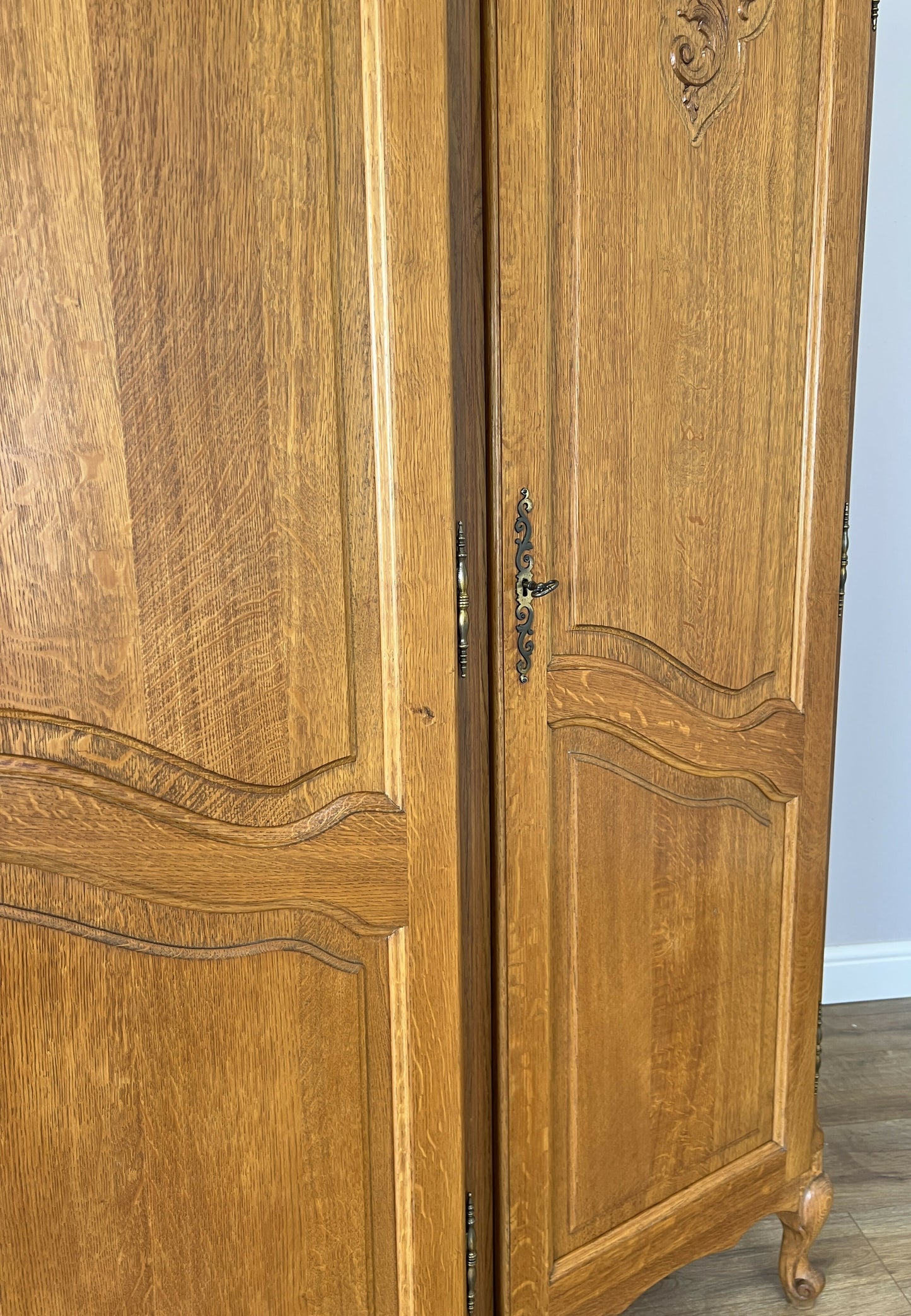 Wardrobe Vintage French Louis XVI Style Oak Four Door Carved Armoire LOT 6104