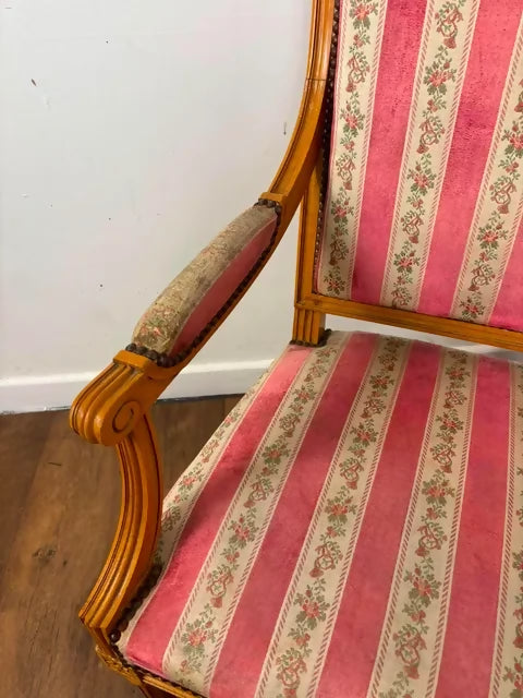 Pair of French Louis XVI Style Upholstered Armchairs