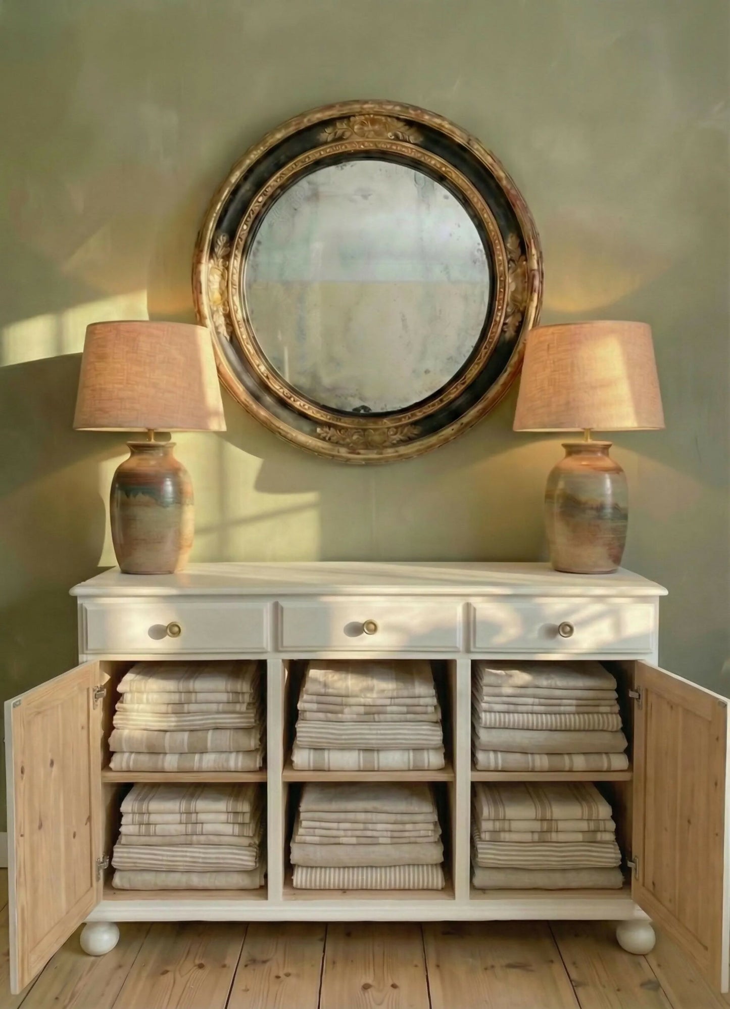 Vintage hand Painted Sideboard/coastal Furniture/white cabinet