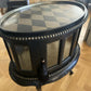 Drinks Cabinet. Handpainted, small oval glazed cabinet. Black/Gold