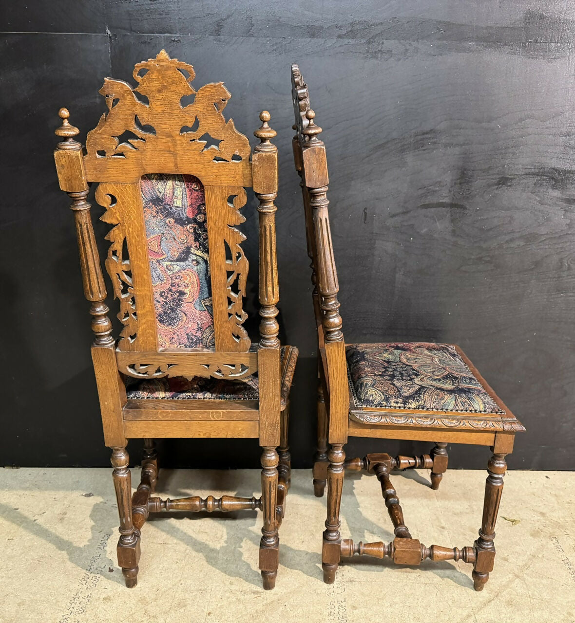 Set 8 French Carved Oak Dining Chairs