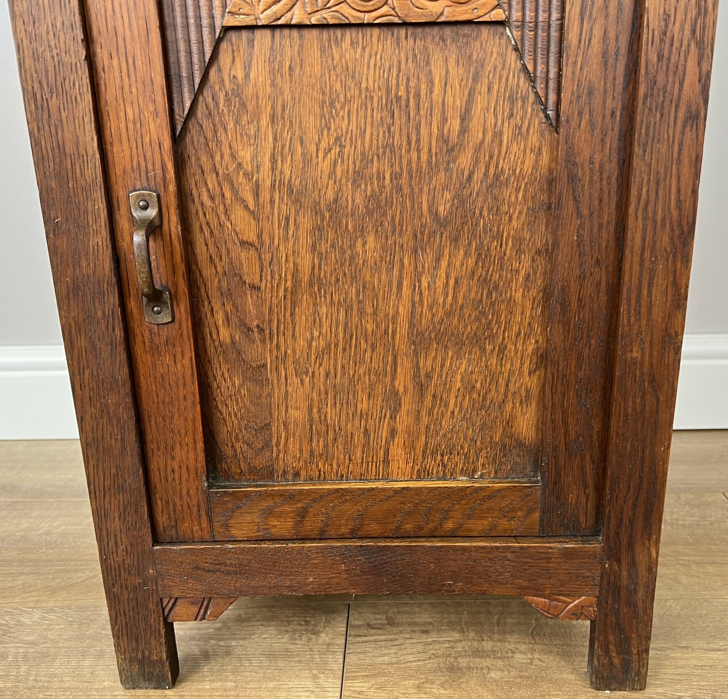Bedside Table Antique French Marble Top Oak Cabinet Carved Cupboard LOT 6200