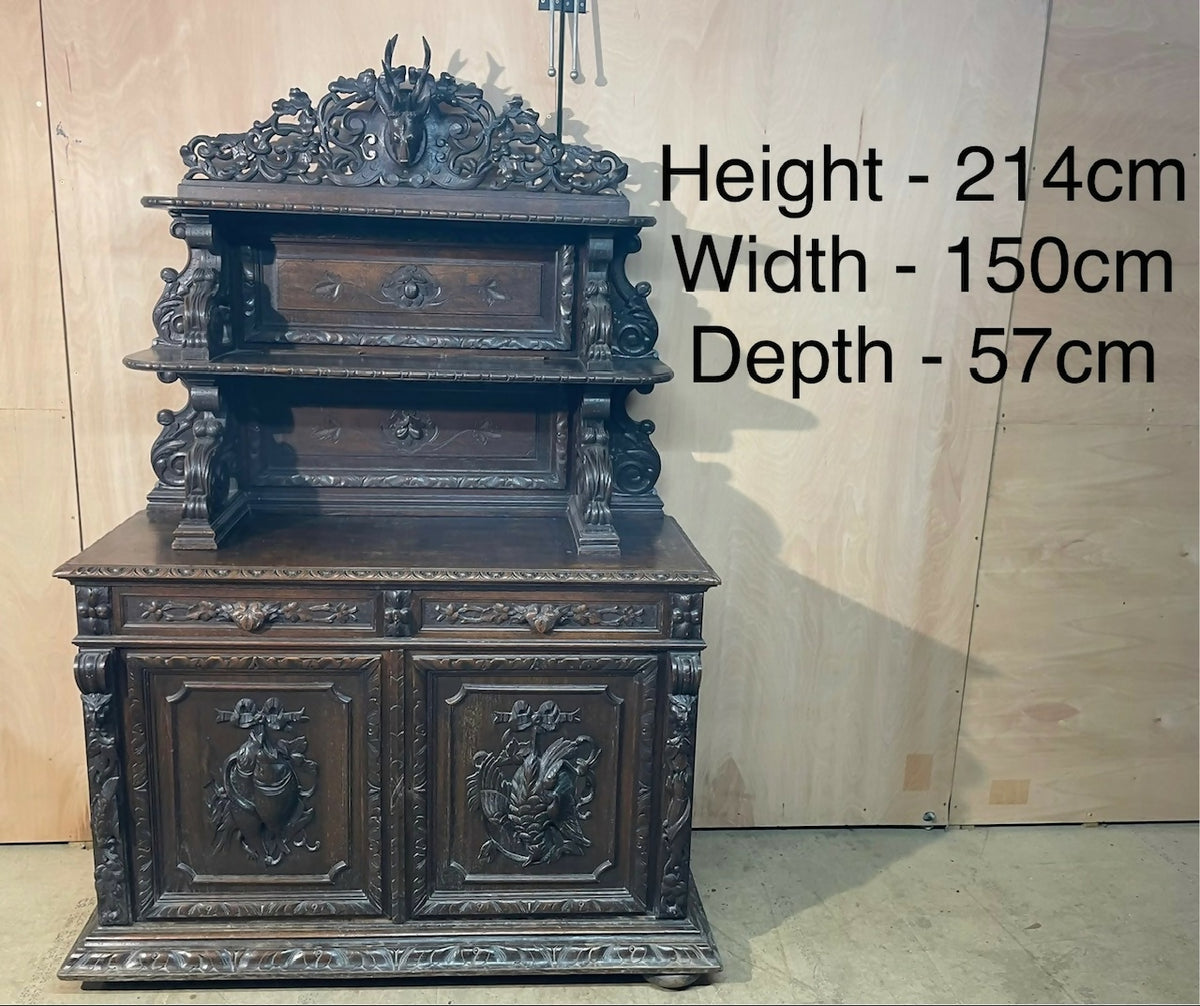French Carved Oak Hunting Sideboard