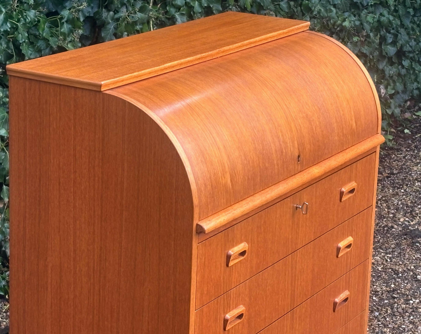 Mid Century Cylinder Top Bureau In Teak