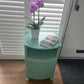 Occasional or bedside table. Green paint. Glass top.