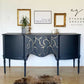 Vintage dark grey & gold leaf sideboard