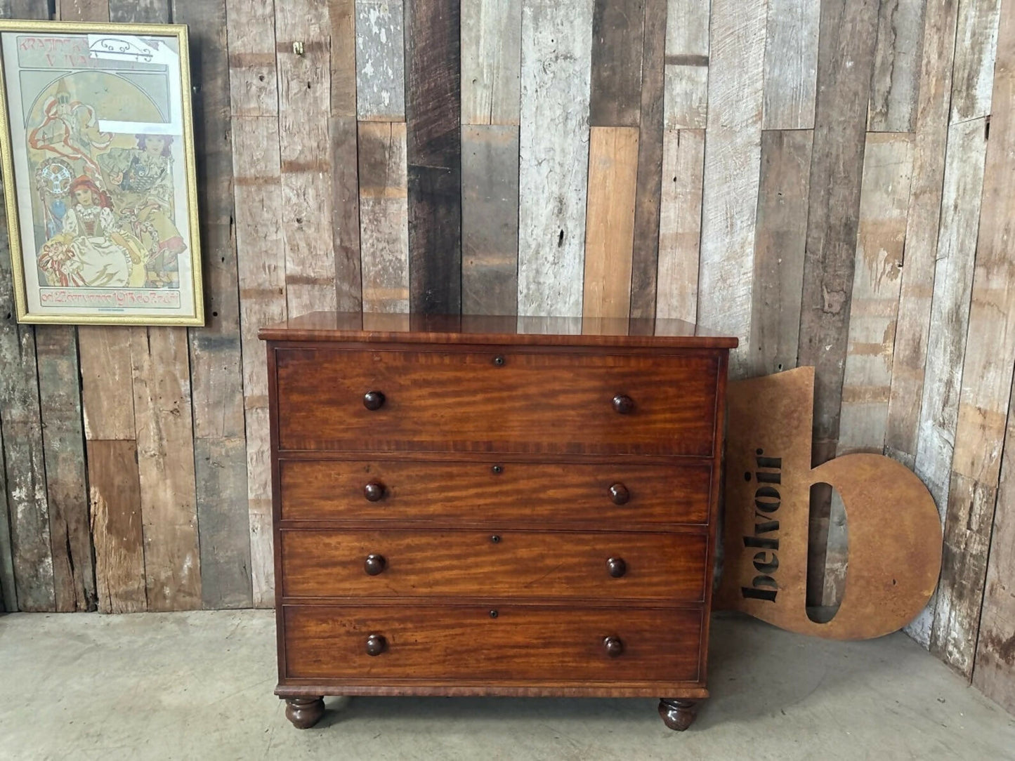 Antique Victorian Mahogany Large Chest of Four Drawers, c1870