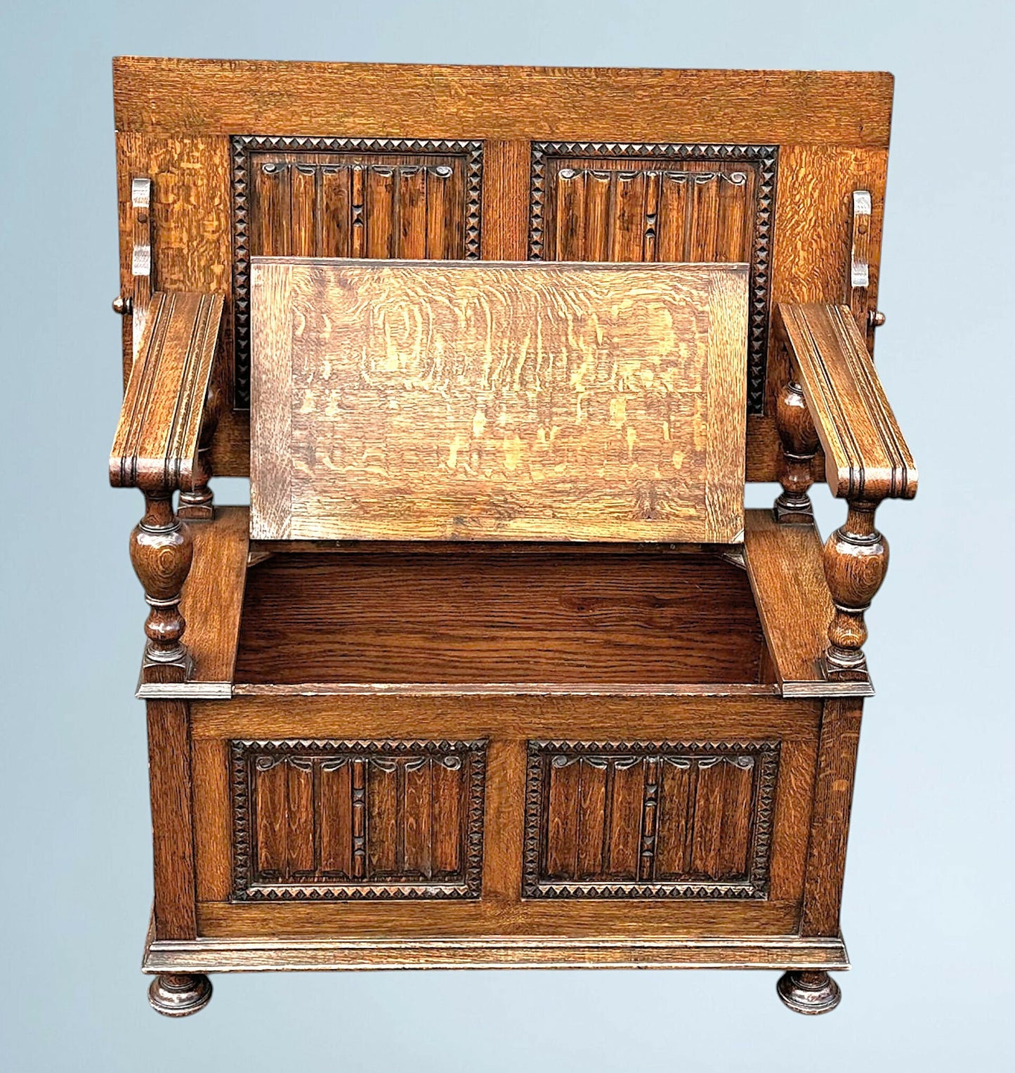 Antique Golden Oak Monks Bench