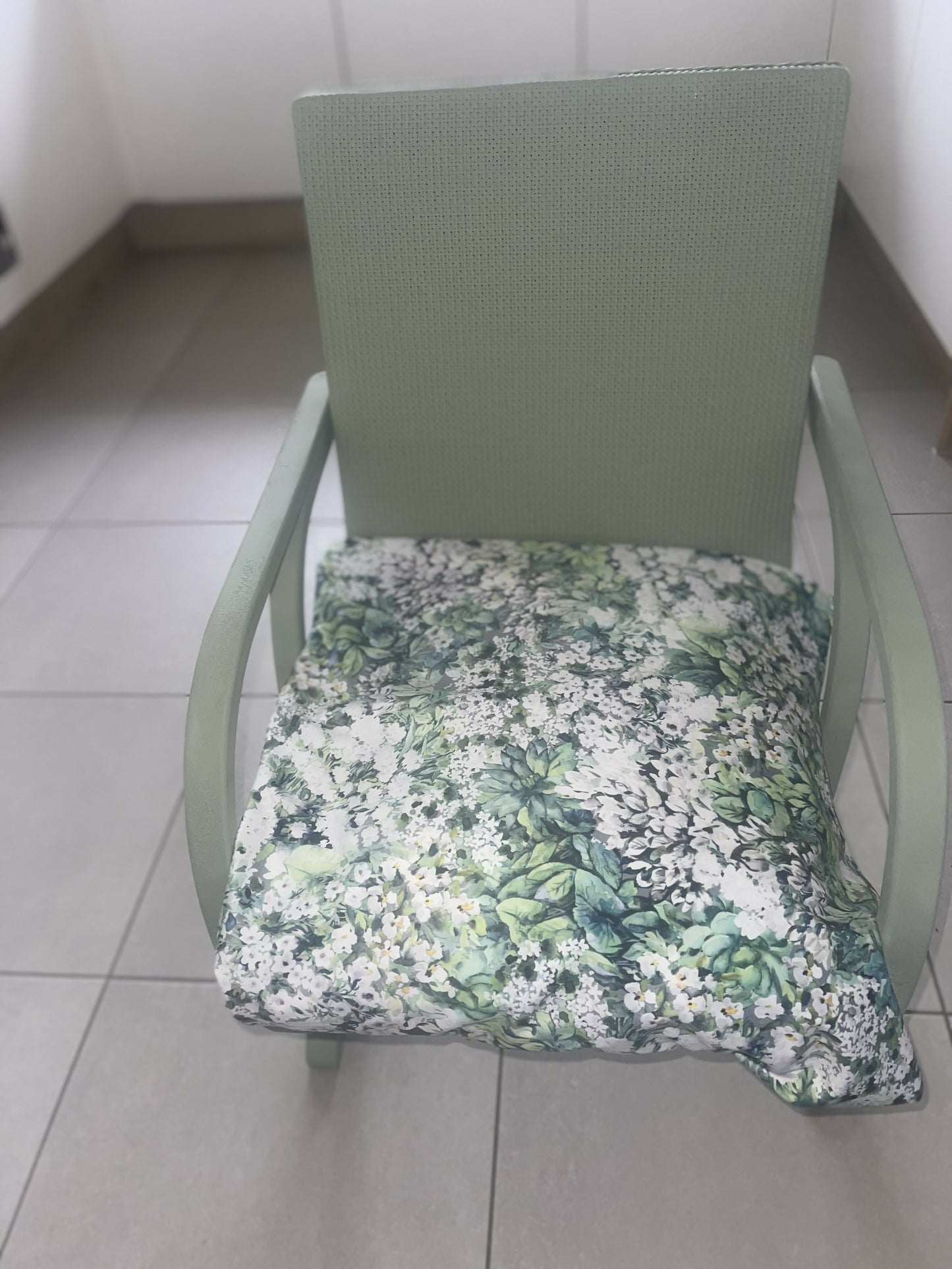 Mid century chair. Comes in two pieces. Very cool. Sage green - you choose your fabric.