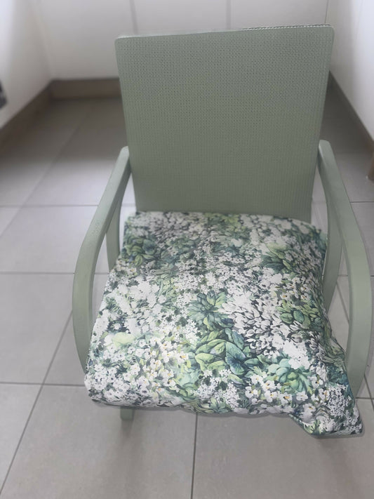 Mid century chair. Comes in two pieces. Very cool. Sage green - you choose your fabric.