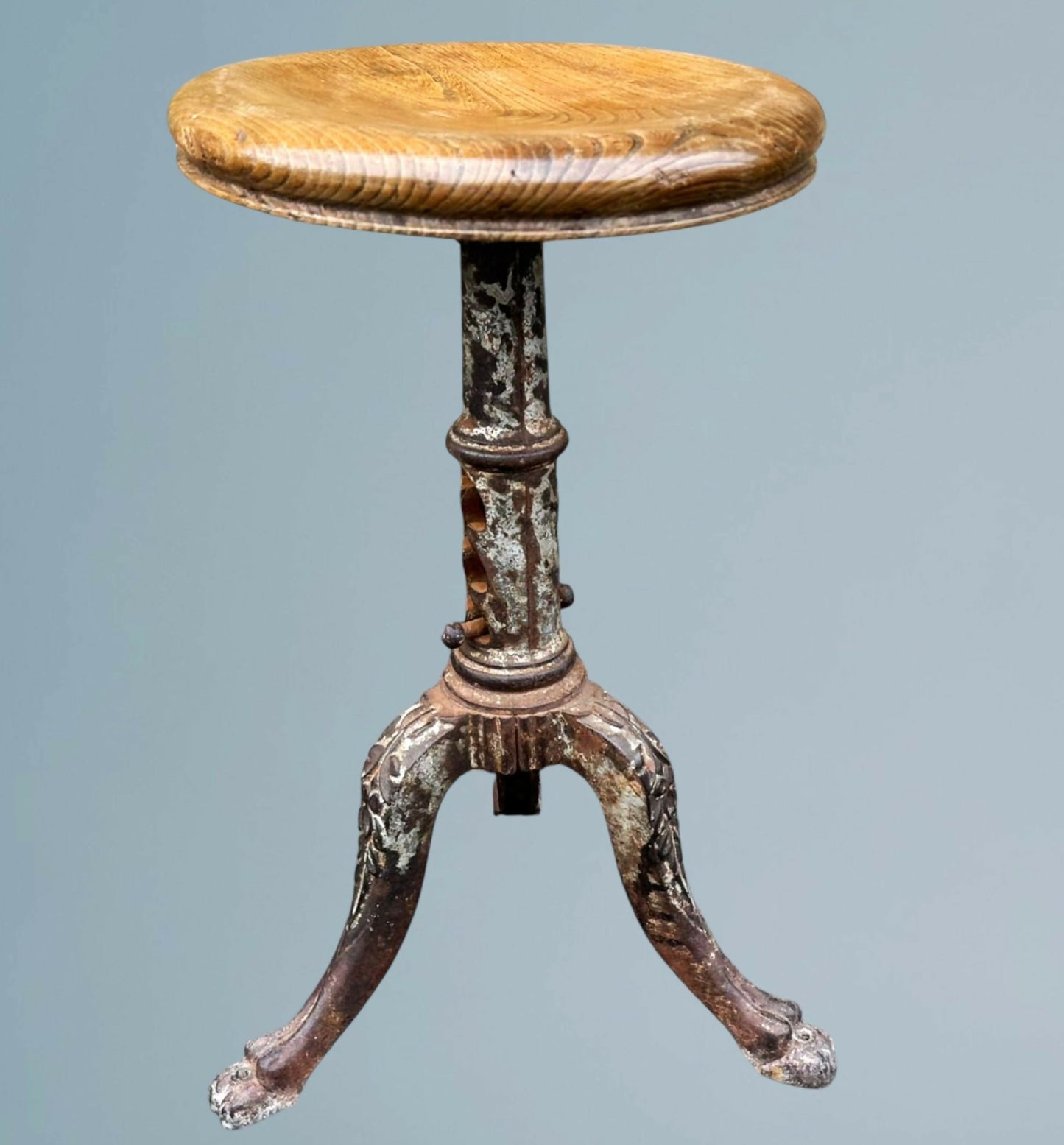 Vintage Industrial Antique Cast Iron and Elm Stool