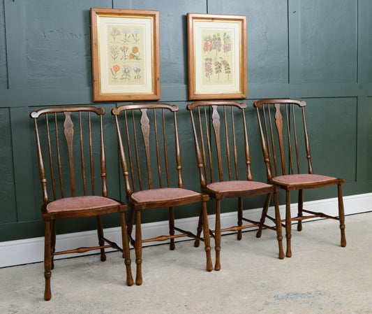 4 Edwardian Stick Splat Back Chairs with Dusky Pink Seats - SKU 208