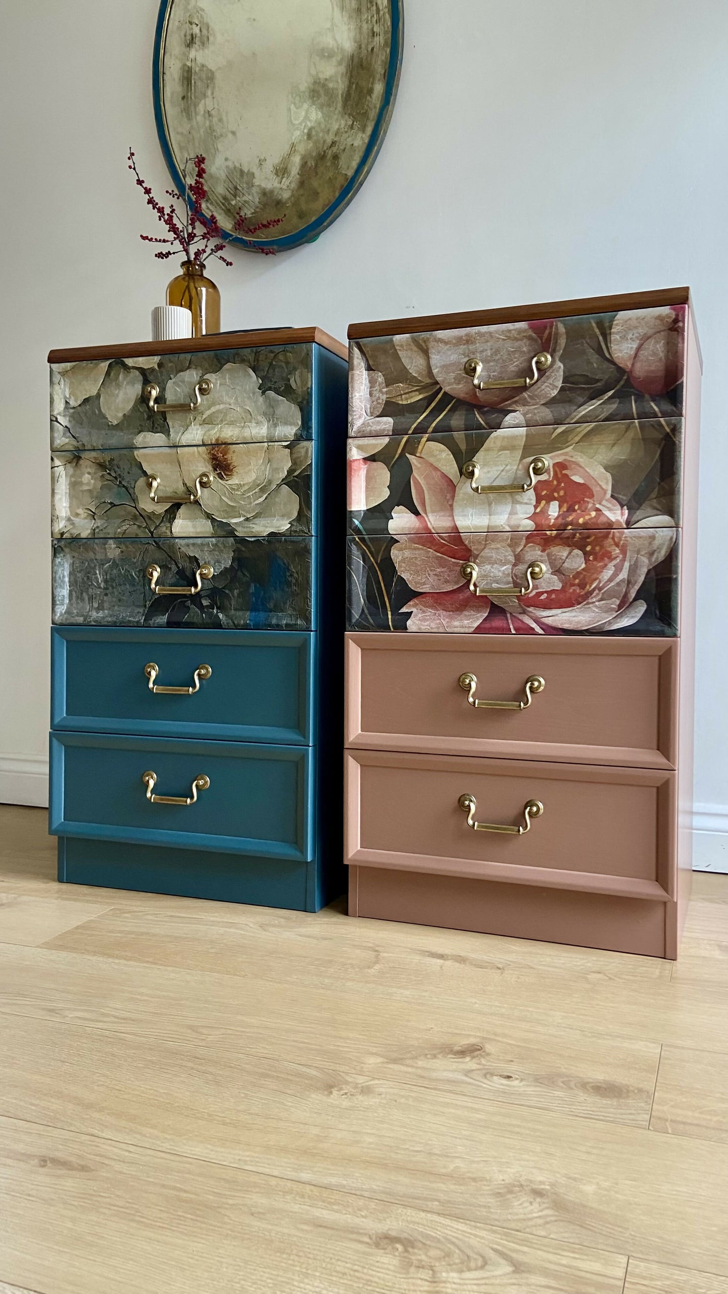 Pair of G - Plan Chest of Drawers - Hand- Painted Botanical Mural