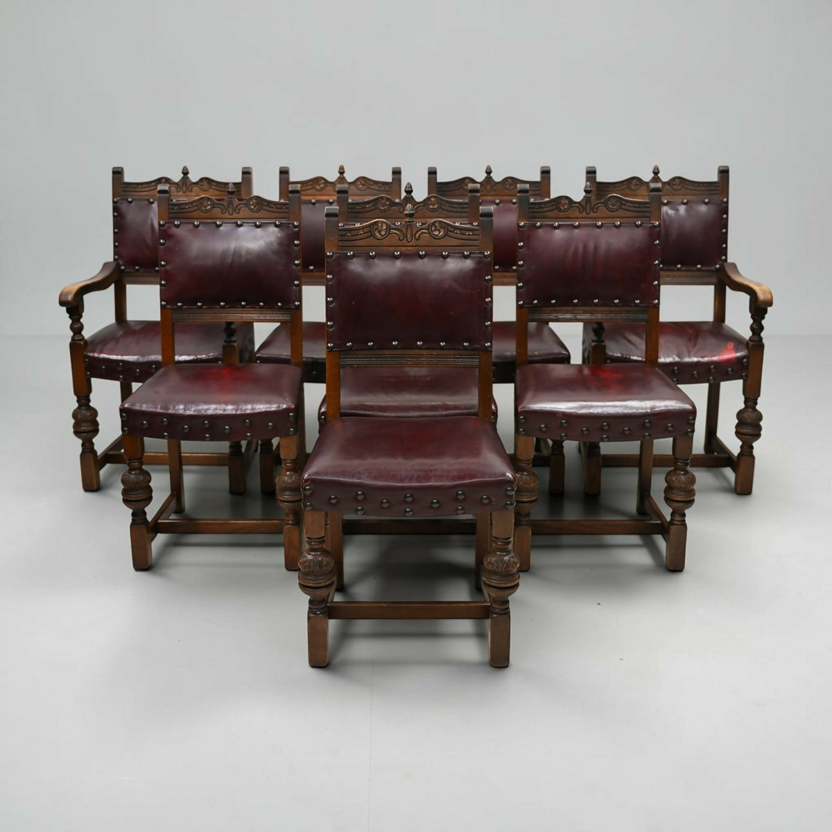 8 Old Charm Dining Chairs Studded Leather Upholstery Light Oak FREE UK Delivery*