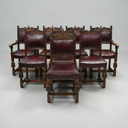 8 Old Charm Dining Chairs Studded Leather Upholstery Light Oak FREE UK Delivery*