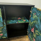 Contemporary Modern Sideboard Painted Black Tropical Bird Palm Tree Print. Sold Message For Commission