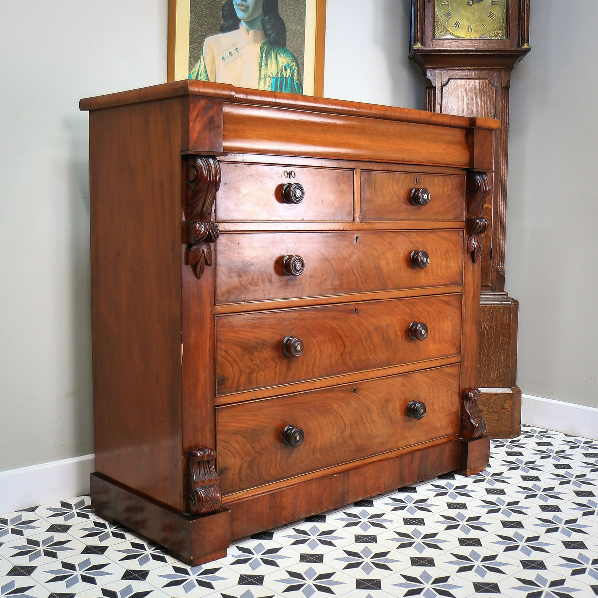 Scottish Mahogany Chest of Drawers Two Short Over Three Long Scroll Corbels