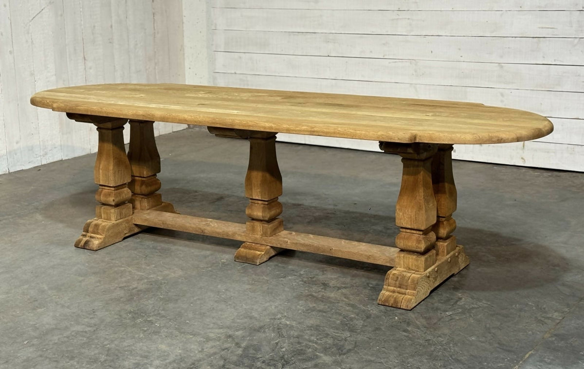 Large French Bleached Oak Farmhouse Dining Table
