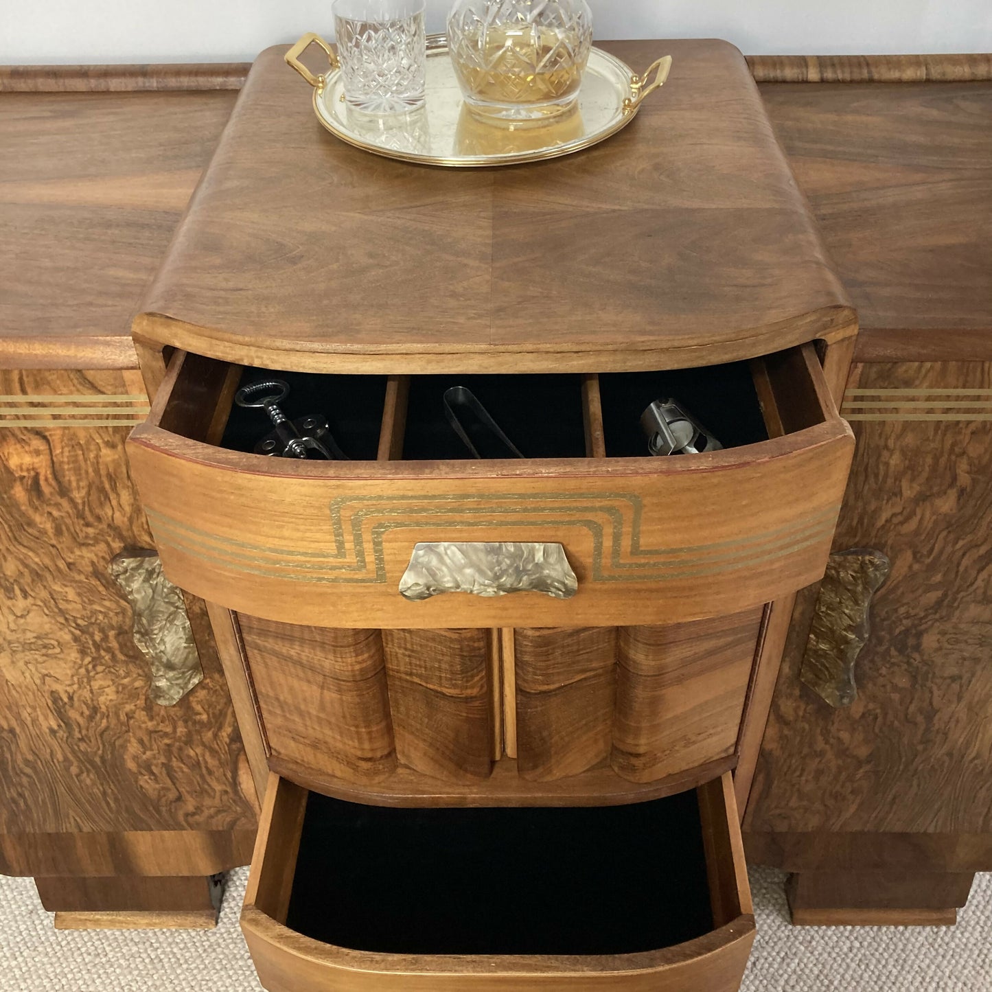 Art Deco Walnut Sideboard Cocktail Cabinet by F.H Marshall