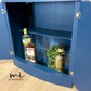 SOLD commissions available Navy Blue and Gold Art Deco Walnut Drinks Cabinet, cocktail cabinet, bar, sideboard, refurbished