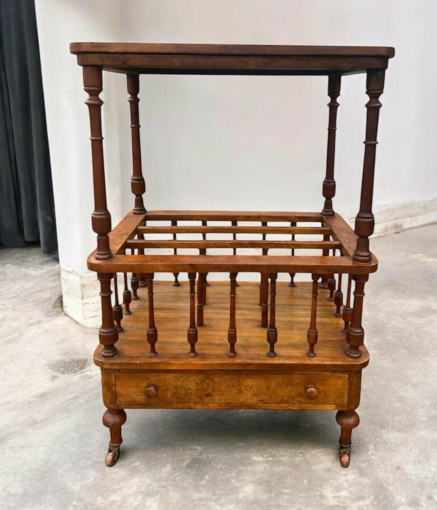 Antique 19th C Walnut Canterbury side table magazine rack.