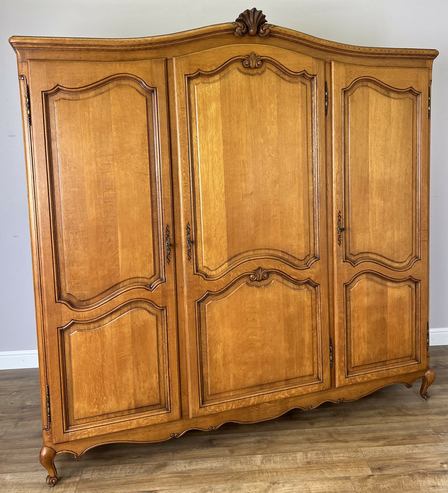 Wardrobe Vintage French Louis XVI Style Oak Three Door Carved Armoire LOT 6492