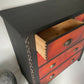 Tall chest of drawers, orange, red black