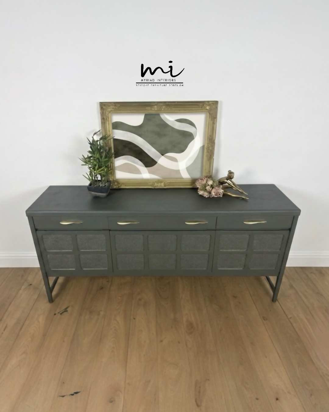 Refinished Mid Century Deep Olive Green Large Nathan Sideboard with drinks cabinet