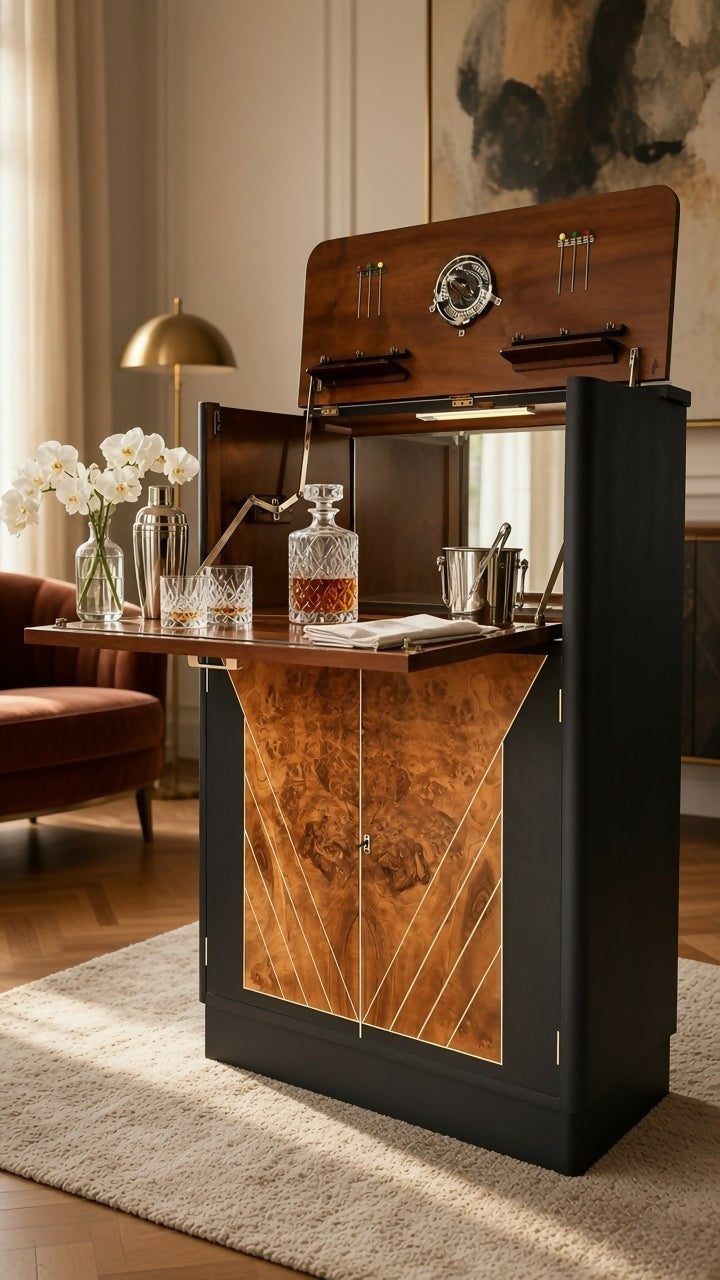Vintage Art Deco Walnut Cocktail Cabinet