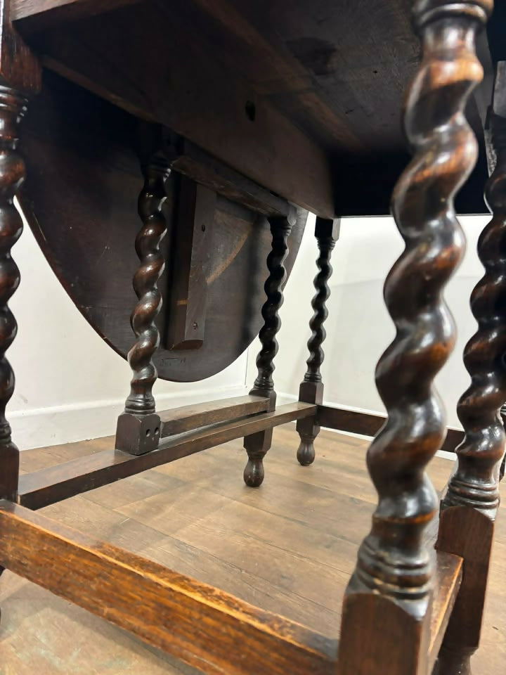 Vintage Oak Drop Leaf Table With Barley Twist Support