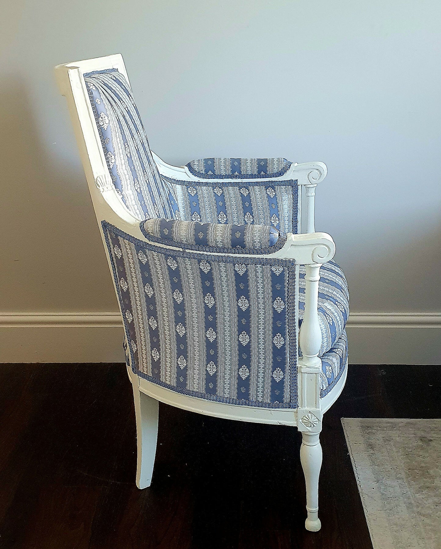 Bergere Directoire Chair. LOUIS XVl Style. 19th Century Antique. Silk Upholstery. Restored Sympathetically.