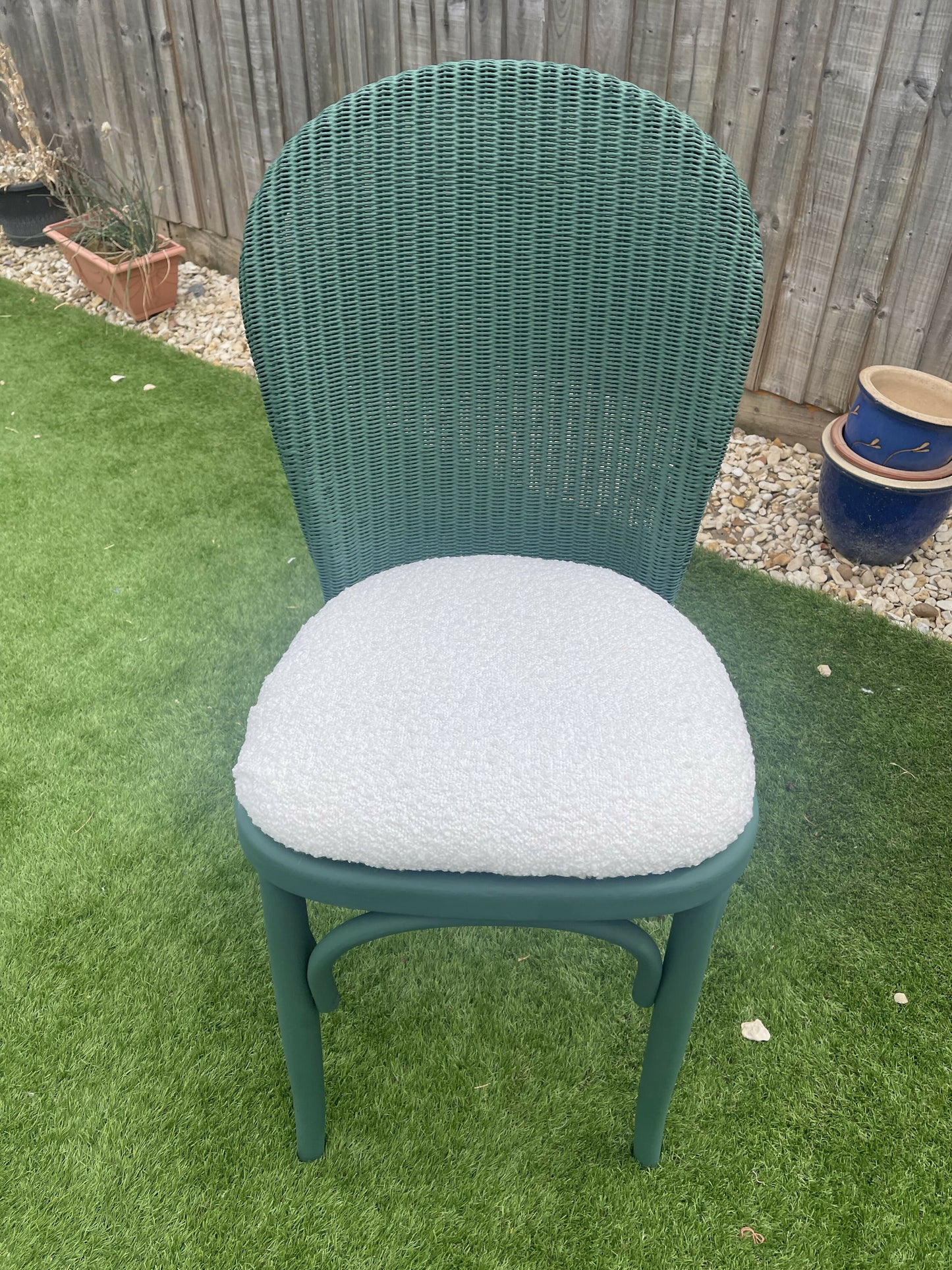 Lloyd loom dining/ accent chairs. Different colours. Different fabric. Choose the combination