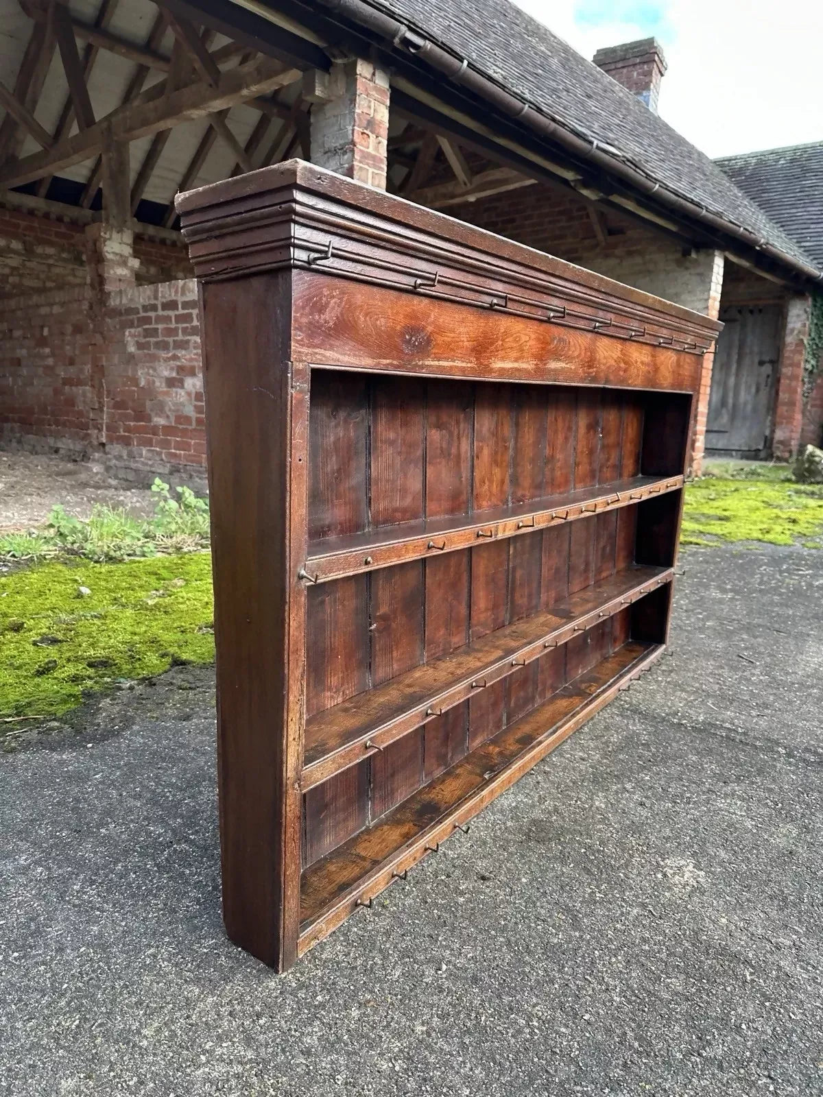 Antique Georgian 19th Century Oak Wall Hanging Shelves Kitchen Larder Pantry