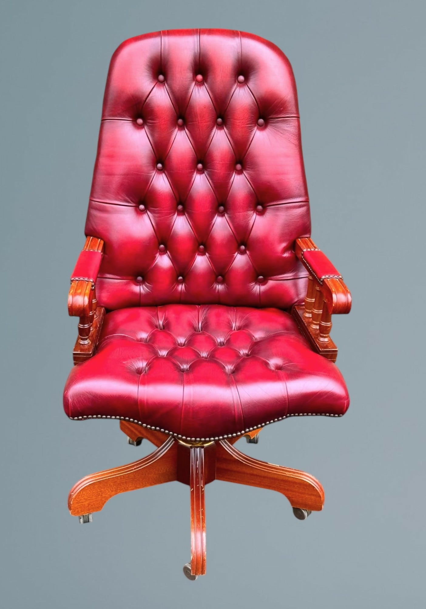 Red Leather Chesterfield Office Chair - Directors Chair