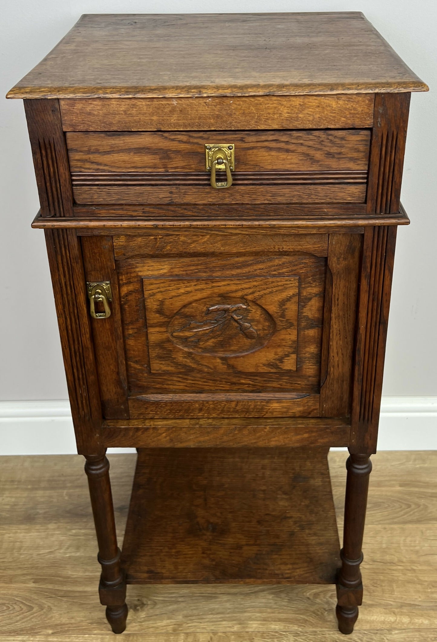 Bedside Table Antique French Style Oak Cabinet Carved Nightstand LOT 6393