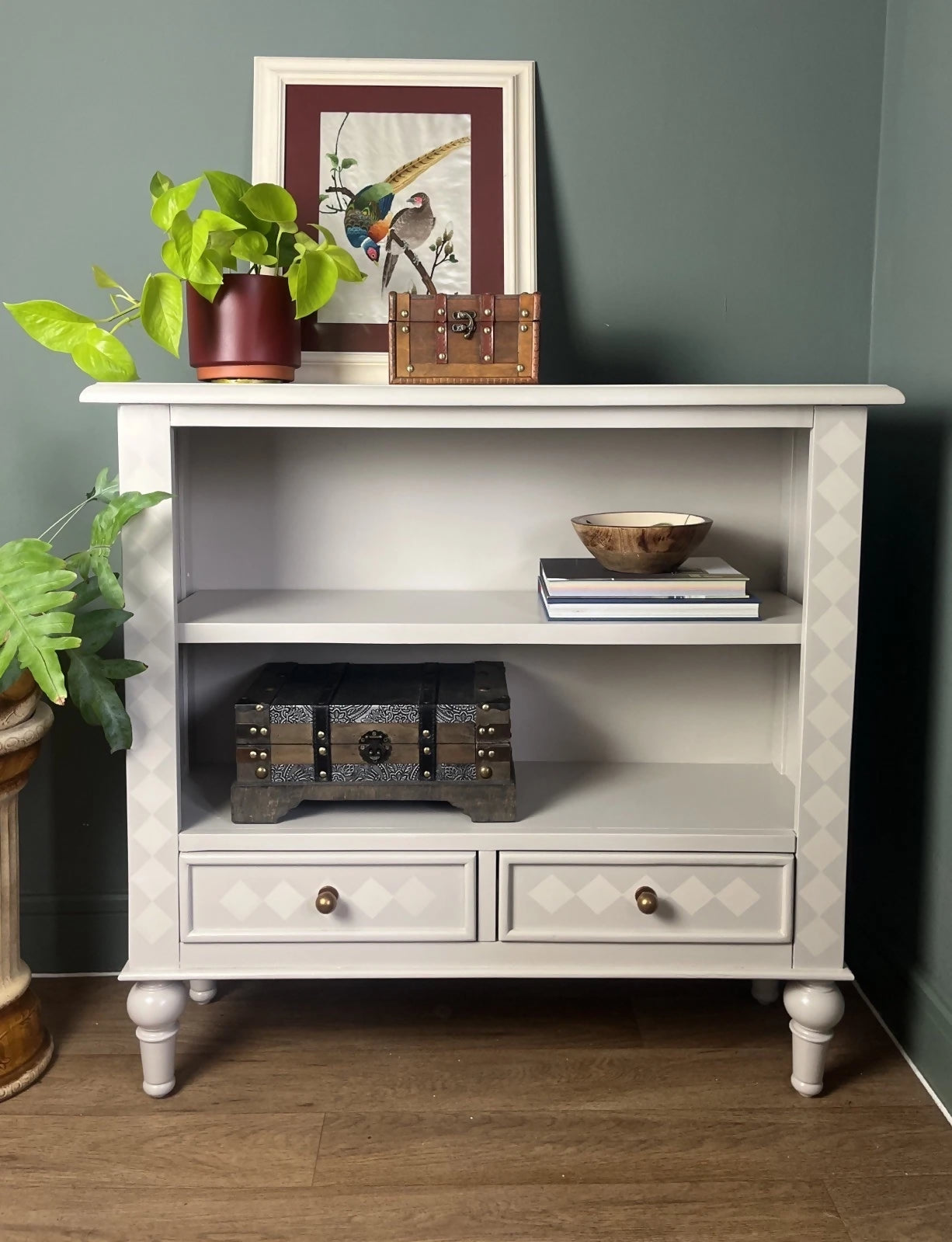 Lowboy Bookcase Console Table With Drawers