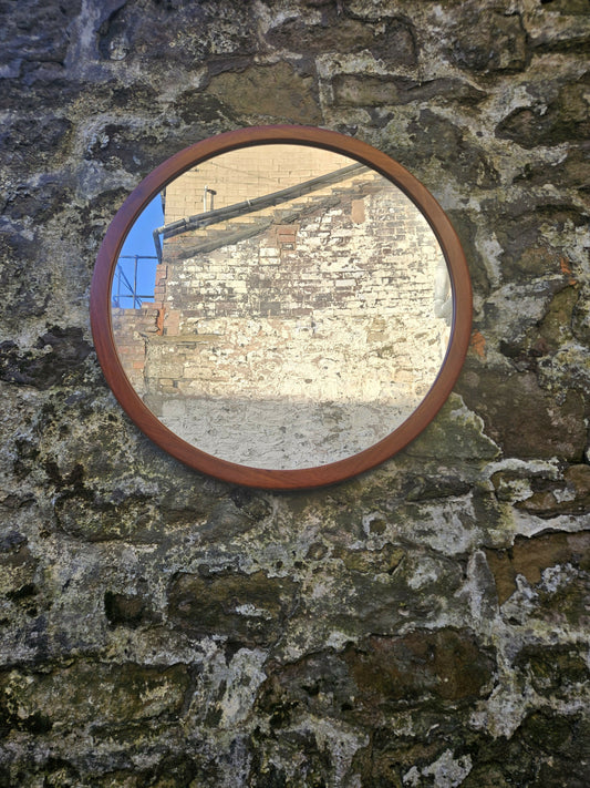 Danish Designed Wall Mirror Circular Teak Vintage Retro Mid Century Vintage Furniture Bedroom Living Room Home Decor