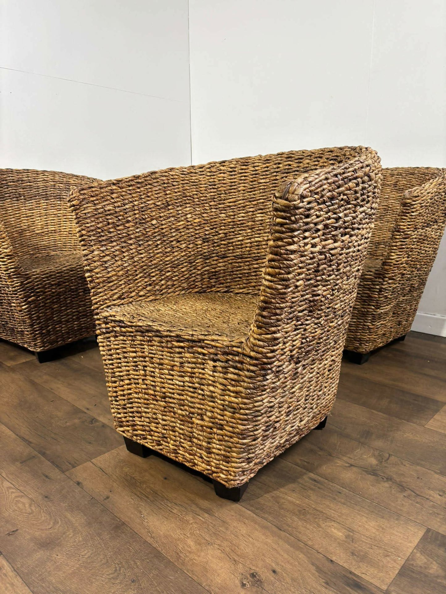 Set of Four Hand-Woven Abaca Fibre Tub Chairs
